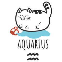 Aquarius sign of the zodiac, Cat zodiac, Astrological Sign. Cat horoscope. Zodiac of pets. The hand drawing is isolated on a white background
