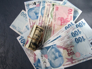 various coins and dollars