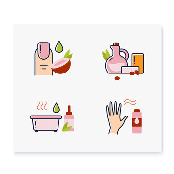 DIY natural skincare color icons set. Facial beauty treatment. Organic care concept. Isolated vector illustrations