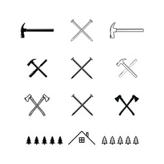 set of nail and hammer logo design vector template