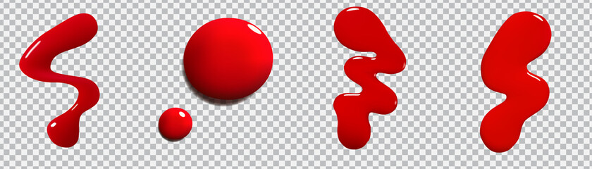Cosmetic Red smear gel splashes on transparent background.3D vector illustration.