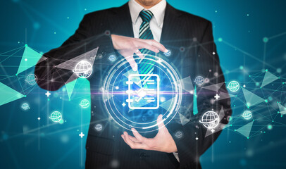 Solution concept in the hands of businessmen with checklist icon, creative business strategy plan