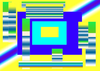 Colorful geometric shapes on a yellow background