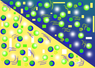 Multi-colored shapes on a three-color background