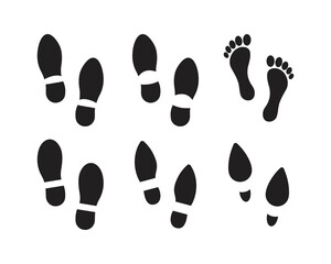 Collection of footprints shoes human walking and shoe sole feet footsteps people. Footsteps icon or sign for print, isolated on white background - vector design