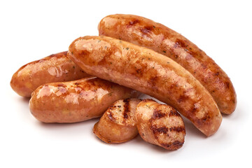 Grilled bavarian sausages, isolated on white background