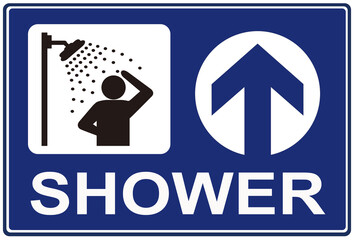 A sign indicating the shower. go straight
