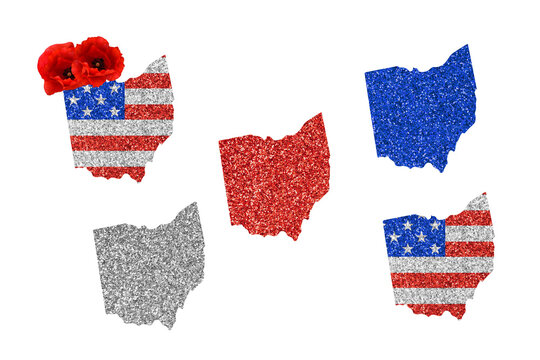 Political divisions of the US. Bright glitter patriotic clip art. State Ohio