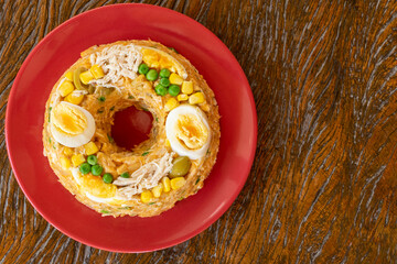 paulista couscous with chicken and corn flour. Top view