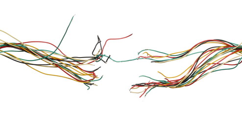 Cut insulated colorful wires isolated on white background, with clipping path