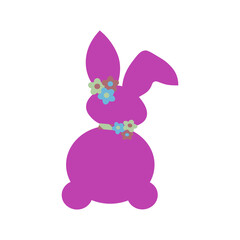 Creative minimal Happy Easter design the rabbit pink  inside of home line with colorful eggs around the composition shows message Happy easter and stay home. 