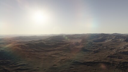 realistic surface of an alien planet, view from the surface of an exo-planet, canyons on an alien planet, stone planet, desert planet 3d render