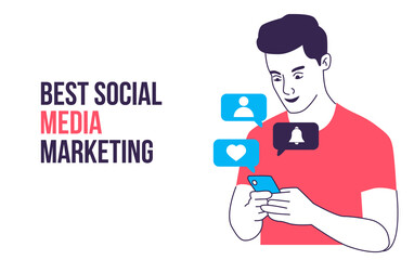 Landing page template of Social media marketing. Modern flat design concept of web page design for website and mobile website. Easy to edit and customize. Vector illustration