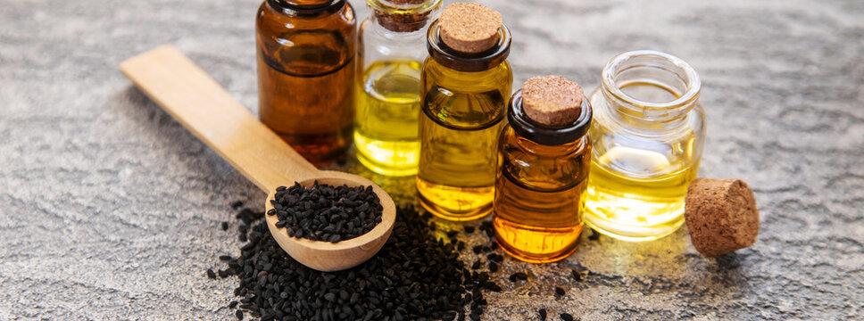 essential oil of black cumin.selectiv focusb nature food