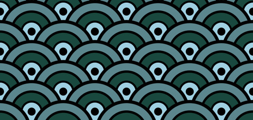 Chinese Seamless Wave Pattern. Bohemian Geometric Asian Print. Elegant Kimono, Tie Dye