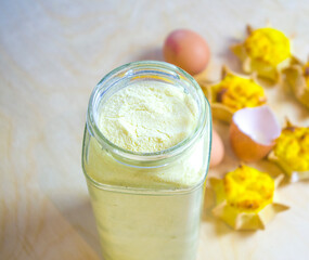 fresh eggs and flour for delicious cakes with cream