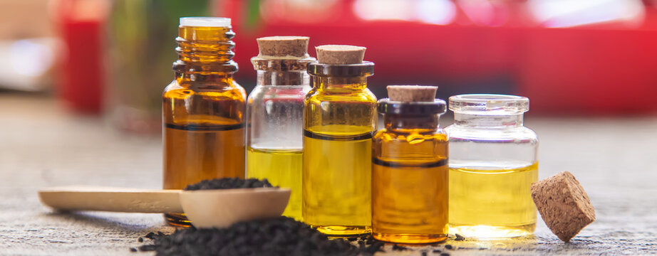 essential oil of black cumin.selectiv focusb nature food