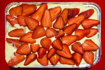 Typical Italian dessert with strawberries, mascarpone and chocolate.