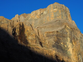 Buttress in the rising sun near Assiniboine Pass at Bryant Creek, Banff National Park Canada   OLYMPUS DIGITAL CAMERA