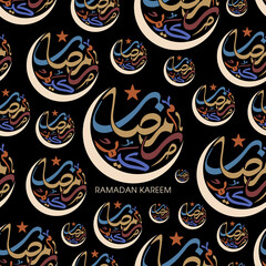 Seamless pattern of Arabic Calligraphic text of Ramadan Kareem.