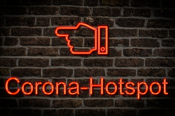 Fototapeta premium Leuchtreklame Corona-Hotspot