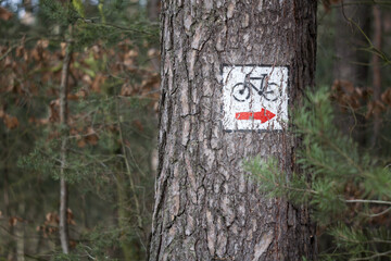 Znak piktogram czerwony szlak rowerowy © qrrr