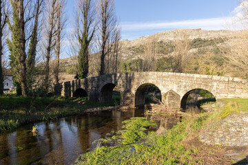 Fototapeta na wymiar Roman stone bridge built on an ancient town in the Alentejo region, Portugal.