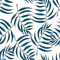 Blue tropical leaves with gold outline on a white background.