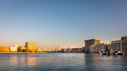 Fototapeta na wymiar Dubai, UAE, 23 November 2020: View of Dubai Creek. Famous tourist destination in the United Arab Emirates.