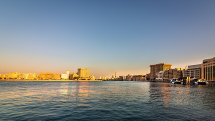 Fototapeta premium Dubai, UAE, 23 November 2020: View of Dubai Creek. Famous tourist destination in the United Arab Emirates.