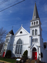 Fototapeta na wymiar the Zion Evangelical Lutheran Church in Lunenburg, Nova Scotia, Canada, April