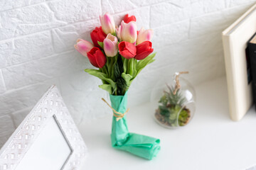 Still life with colorful tulips