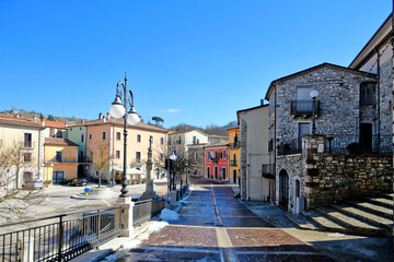 A street among the old stone houses of Castelpagano, a medieval village in the province of Avellino.
