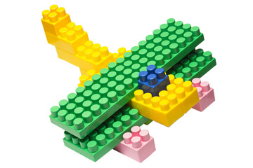 Biplane made of children's colorful cubes