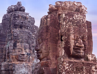 Ancient bas-relief of famous Prasat Bayon temple (late 12th - early 13th century) in Angkor Thom,...