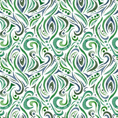 Hand-drawn waves seamless pattern .  Watecolor patterns. Abstract watercolor background in a diamond pattern