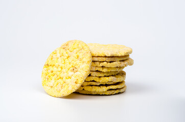 Corn cakes stack with white background