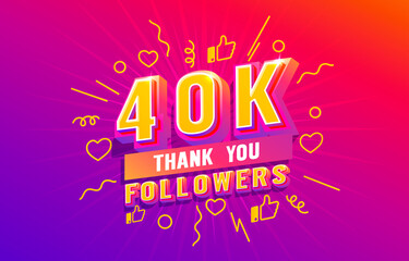 Thank you 40k followers, peoples online social group, happy banner celebrate, Vector