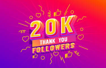 Thank you 20k followers, peoples online social group, happy banner celebrate, Vector