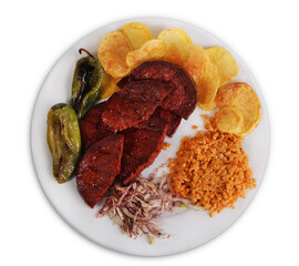 grilled sausage with cips and pilaf