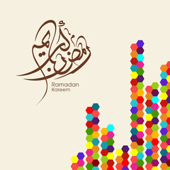 Arabic Calligraphic text of Ramadan Kareem for the Muslim community festival celebration.