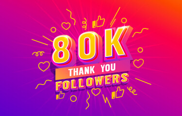 Thank you 80k followers, peoples online social group, happy banner celebrate, Vector