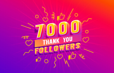 Thank you 7000 followers, peoples online social group, happy banner celebrate, Vector