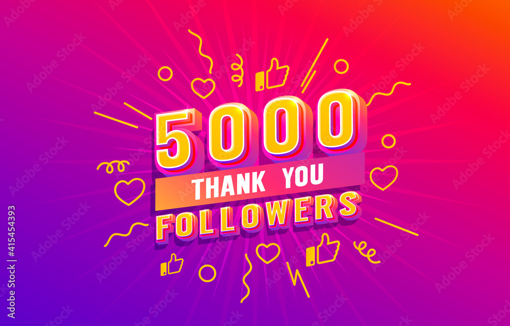 Wall mural Thank you 5000 followers, peoples online social group, happy banner celebrate, Vector - Wall murals