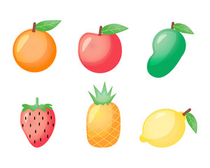 Set of tropical fruits cartoon design vector on white background