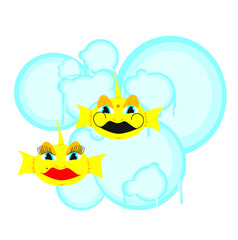 Stylized fish in abstract water environment