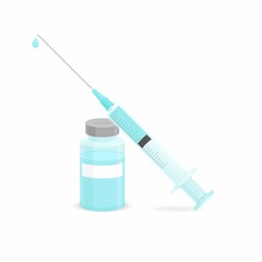 Covid-19 Coronavirus concept. Vaccine vial and syringe. Isolated icon. Flat vector illustration