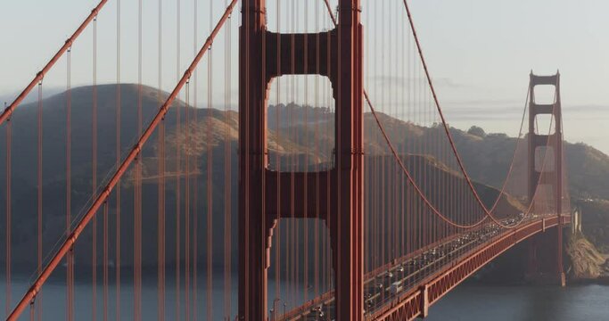 Close Up of the Golden Gate Bridge Aerial Pan Around Shot