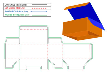 Tuck Top auto bottom lock or Snap Bottom Lock box dieline template and 3D render box