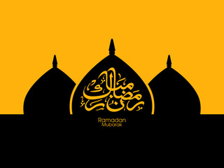 Arabic Calligraphic text of Ramadan Mubarak for the Muslim community festival celebration.	
